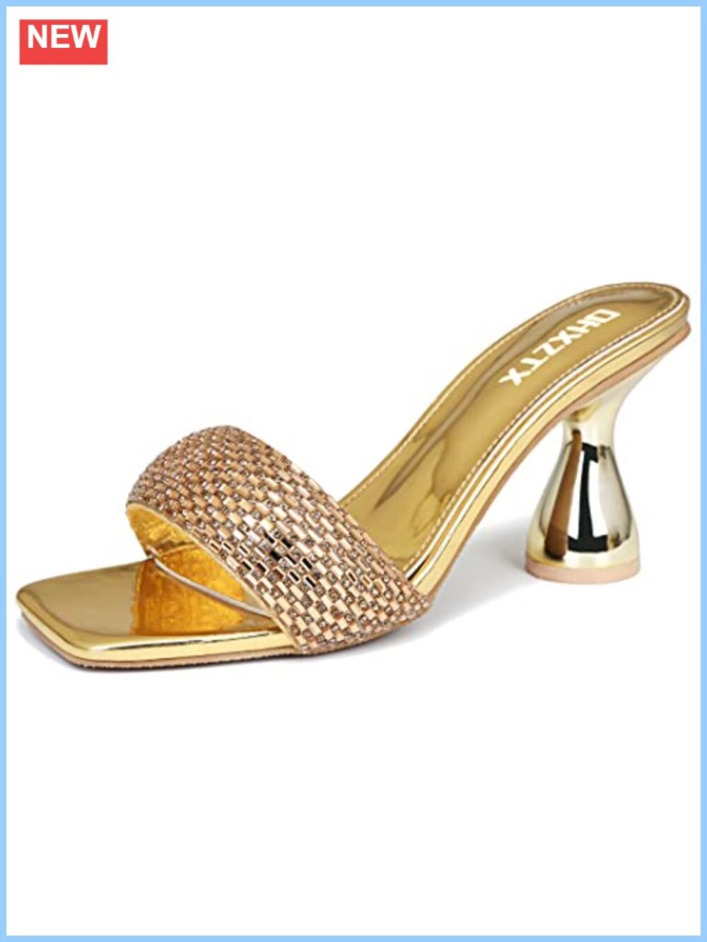 Rhinestone Square Toe Kitten Heel Mules Slip-On Sandals